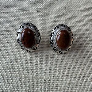 Sterling silver vintage post earrings with brown stone